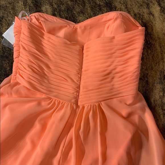 David’s bridal new with tag size 12 strapless chiffon high low dress coral color - Picture 10 of 10